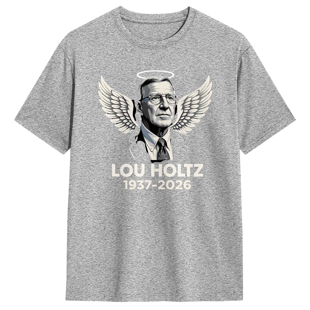 Humorous Lou Holtz RIP TShirts Men Round Collar Cotton T Shirts Short Sleeve Tees Plus Size Clothing