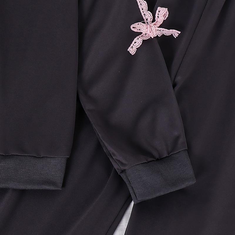 Girls' Casual Set 2025 Autumn Children's Fashion Sweet Bow Tie Patchwork Long-sleeved Sweatshirt Stylish Wide-leg Pants