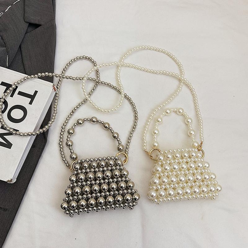 Pearl Mini Handbag For Daily Use Stylish Woven Hollowout Compact Design
