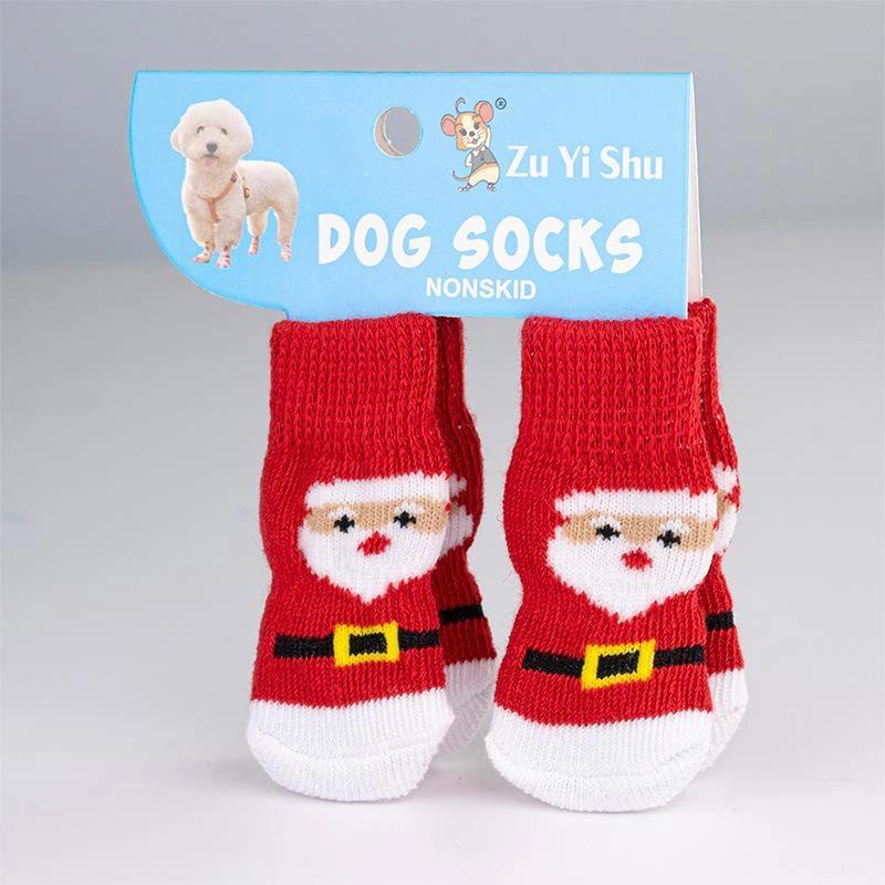 New 4Pcs/set Christmas Deer Snowman Pet Knitted Socks Winter Warm Indoor Wear Slip On Paw Protector Small Dogs Cat Socks Shoes