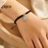 Small Animal Themed Gifts Cute Highland Cow Bracelet for Women, Metal Charm Adjustable Woven Rope Wristband with Card, Handmade Braided String