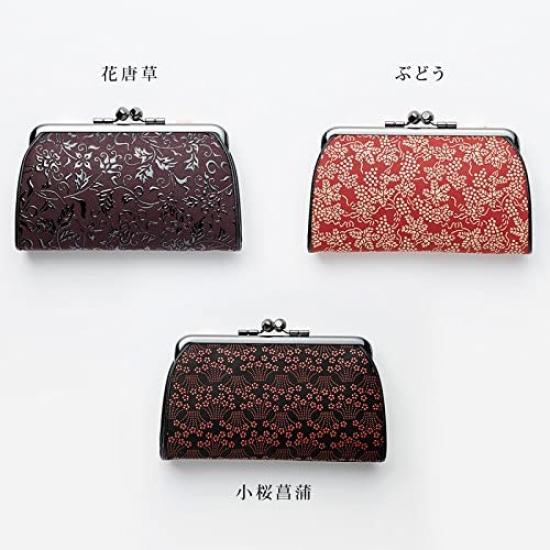 [Inden-ya] INDEN-YA Genuine Inden Leather Coin Purse with a Parent-Child Clasp, Purple with Black Lacquer, Floral Arabesque Pattern  Authentic