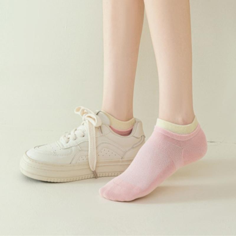 5 Pairs of Boat Socks, Women's Summer Thin Color-blocked Short Socks, Mesh Boneless Dopamine Cotton Socks, Summer Breathable Short Socks, Trendy
