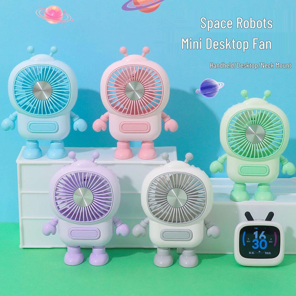 Creative Astronaut USB Rechargeable Mini Fan: High-Wind Portable Cartoon Handheld for Outdoor Use