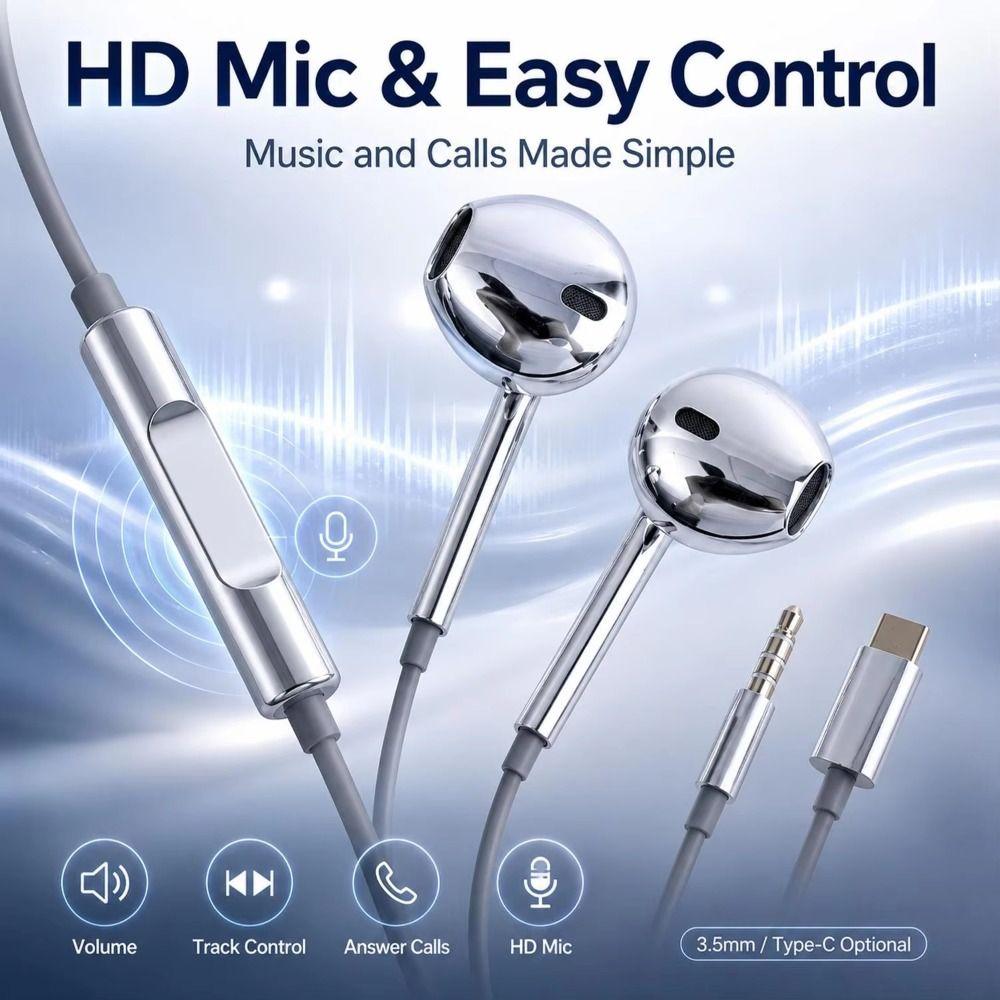Metallic Finish In-Ear Earbuds In-Line Remote Earphones With Microphone Mobile Phone Calling