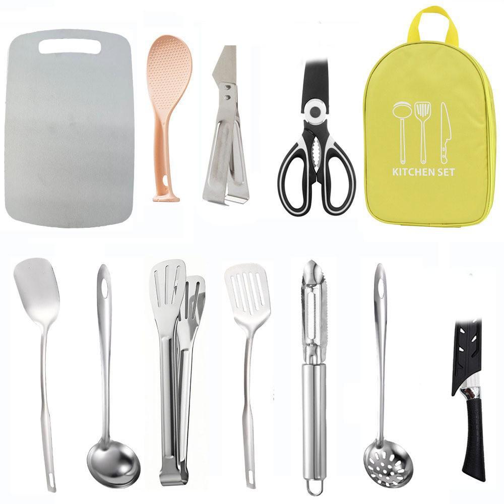 Portable Multi-Functional Camping Cookware Set with Knives and Storage Bag