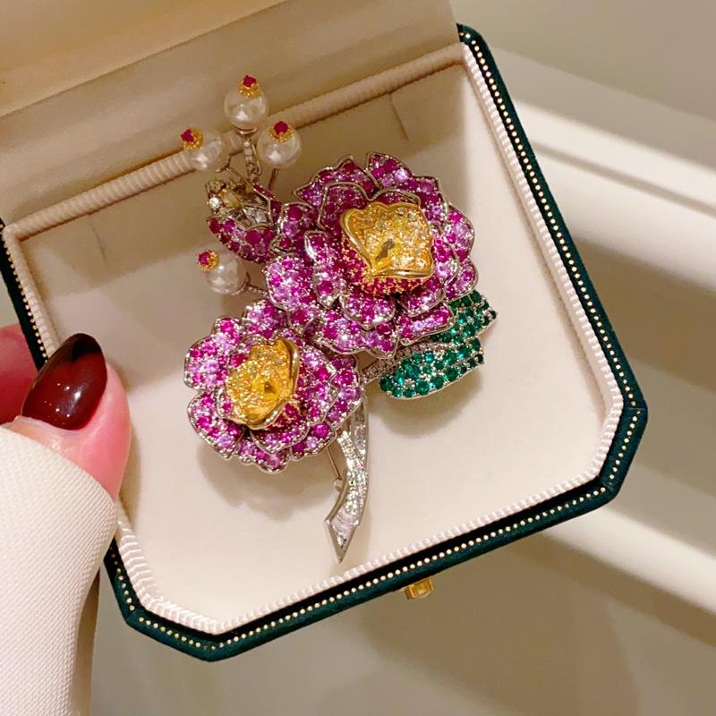 ZHENXUN Extra-large French Court Three-dimensional Rose Flower Brooch Elegance Heavy Industry Zirconium Coat Pin Gift