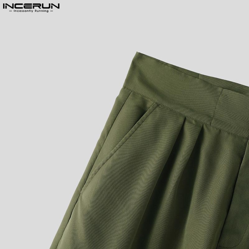 INCERUN Oversized Men Zipper High Waist Solid Casual Wide Leg Pants with Pockets