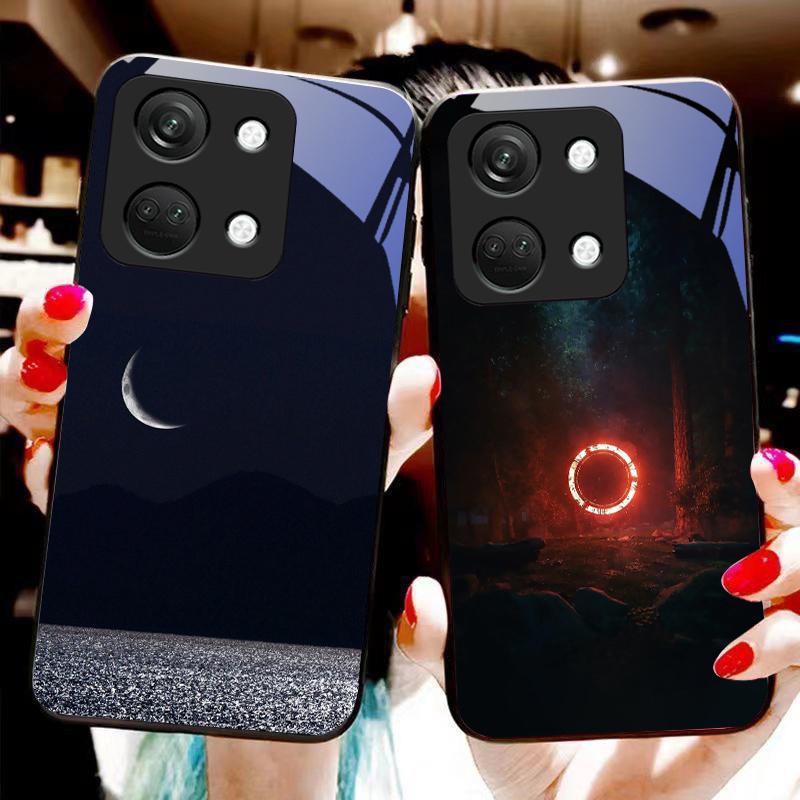 Space Planet For OnePlus Nord 3 5 6T 7 Pro 8 12 10T Reno8 Lite 5G 10R Nord N30 Hard Shell Tempered Glass Phone Case Black