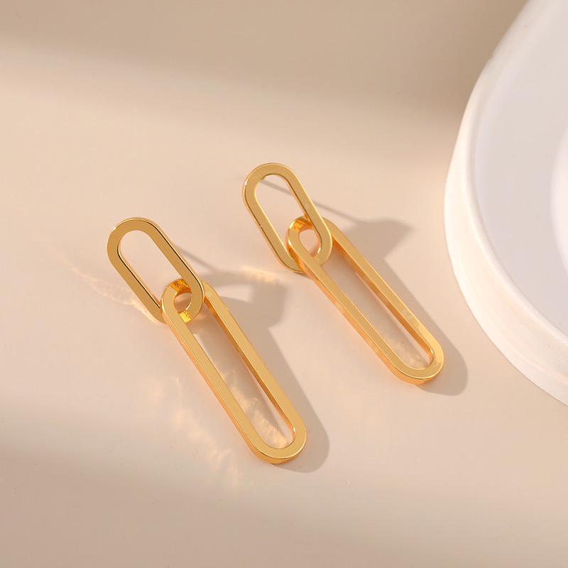 Patchwork Rectangle Chain Earrings - Fashionable, Versatile, High-End Design
