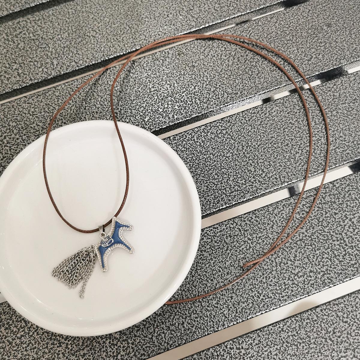 

Funny Enamel Cartoon Horse Metal Multi Chain Tassel Pendant Necklaces for Women Copper Plated Beads Chain Chokers Gift Accessory
