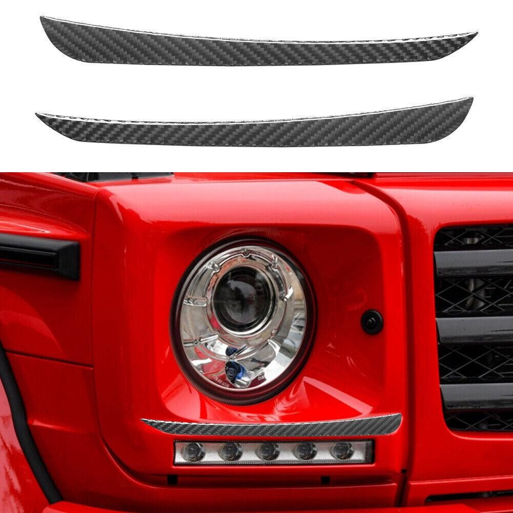 2pcs Carbon Fiber Headlight Eyebrow Cover Trim For Benz G500 2013-18