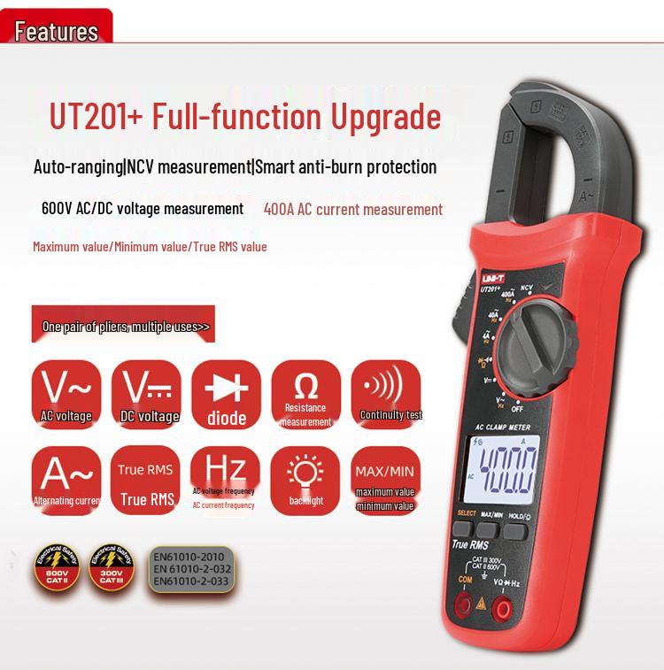 Uni-T Digital Clamp Meter & Multimeter AC/DC Series: UT201+, UT203+, UT200+ High-Precision Ammeter