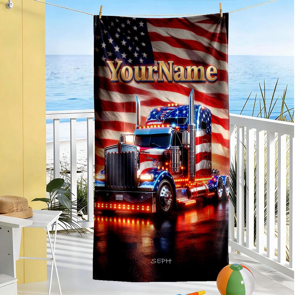 Kw Heavy Trucks Customize Text Beach Towel Super Soft Microfiber Quickdry Fabric Suitable for Swimming Gym Camping Yoga Vacation