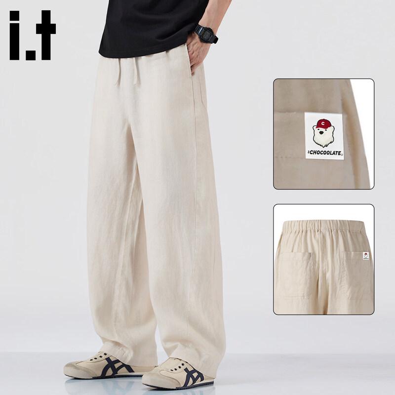 

CHOCOOLATEit Men s Loose Straight Wide-Leg Linen Casual Pants M