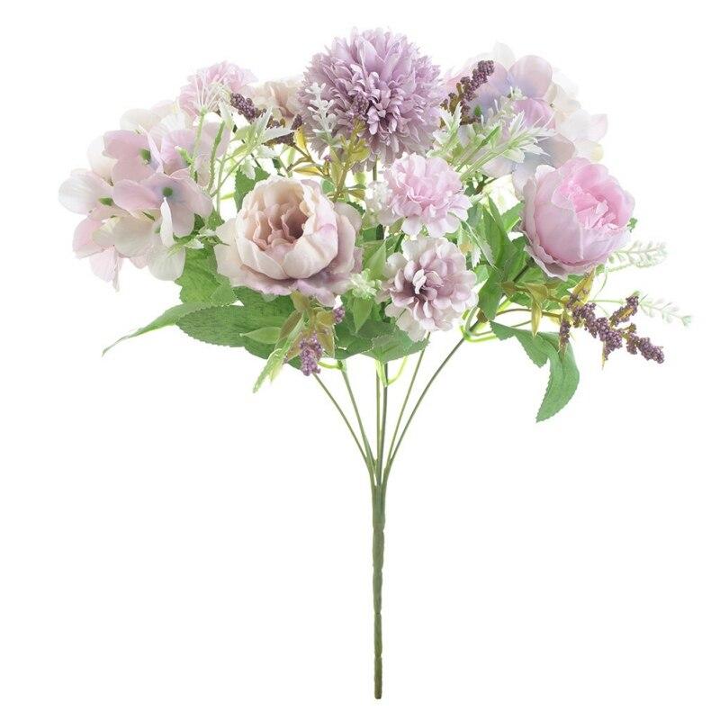 7 Heads Hydrangea Flowers Artificial Bouquet Silk Blooming Fake Peony Hand Flower Wedding Decor