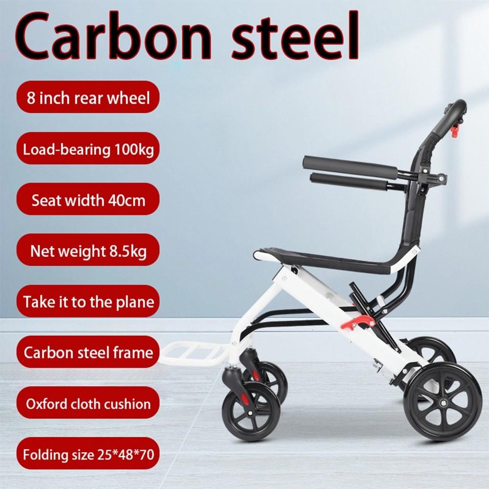 Outdoor Portable Wheel Chair Old People Hand Push Travel Trolly Foldable Wheelchair With Footrest Armrest Ultra Lightweight
