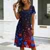 Women’s Short Sleeve Round Neck Butterfly Print Maxi Dress with Pockets Casual Loose Fit Summer Holiday Style Dress