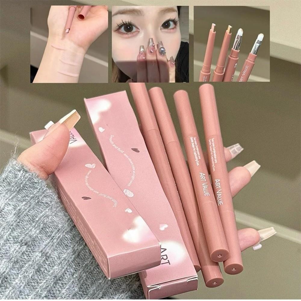 2 Color-Blocking Sleeping Silkworms Stick Pink Brown Highlighter Pen  Suitable for Lazy People