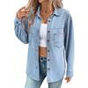 Women's Fashion Washed Vintage Denim Pocket Long Sleeve Shirt Tops Women