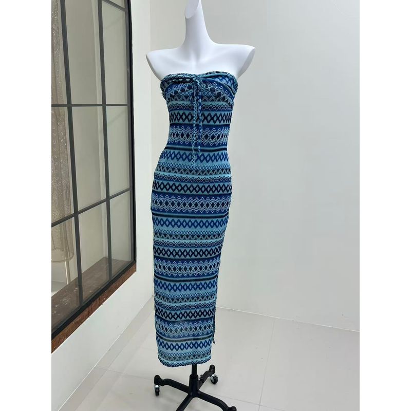 

Original Order Bohemia Style Knitting Striped Slit Tube Top Dress Bloom Free Exotic Female No. 2 color M