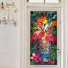 Fenster Sichtschutzfolie Buntglas Flamingo Tropisch Statisch Haftend Hitzeregulierung Tür Abdeckung Aufkleber mit Palmenblättern Blumendekor für Badezimmer