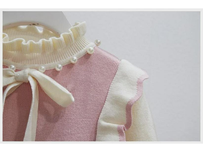 Girls' Red Knitted Pearl Sweater Dress - New Year's Winter Style