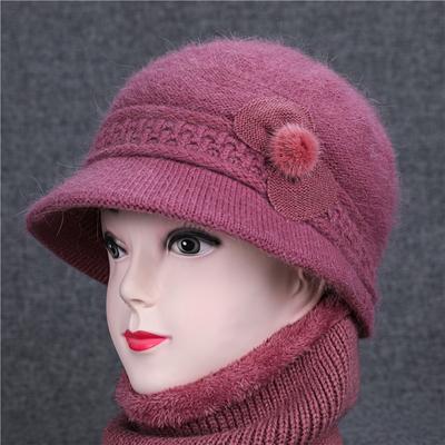 Autumn and Winter Women's Basin Hat Knitted Wool Hat Hat Rabbit Hair Flower Hat Scarf