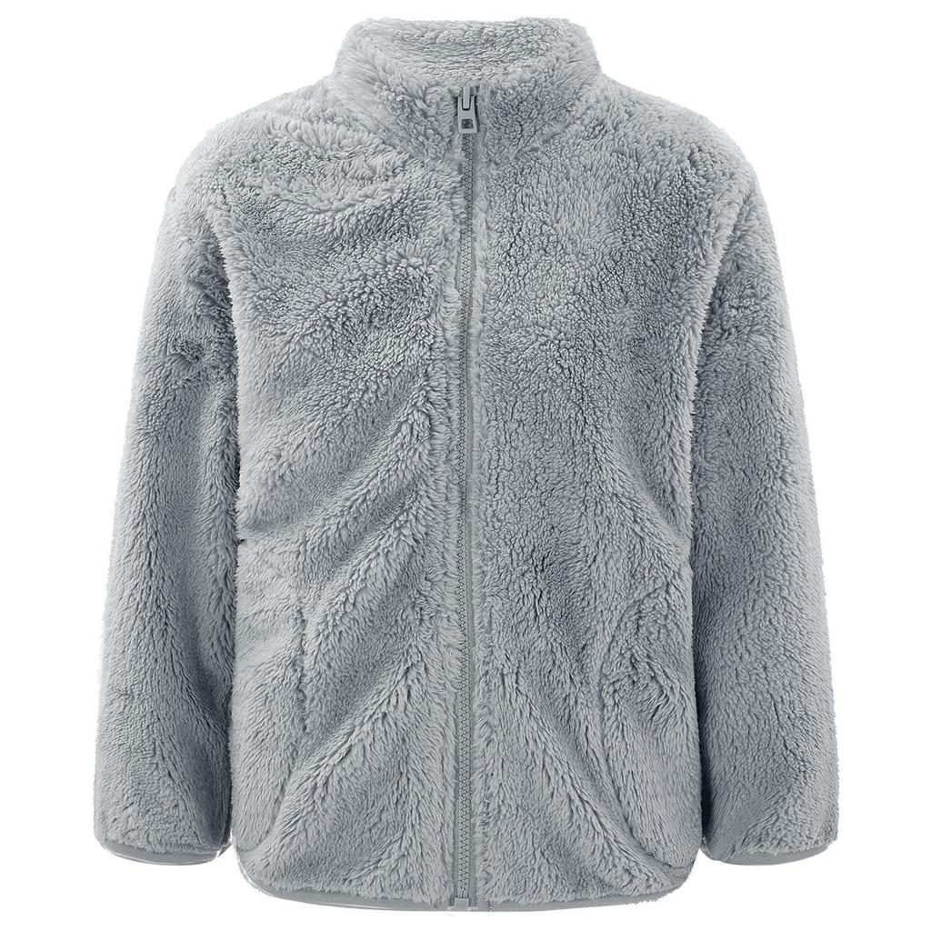 Kids Casual Outerwear Long Sleeve Stand Collar Soft Plush Zipper Closure Pockets Side Warm Jacket