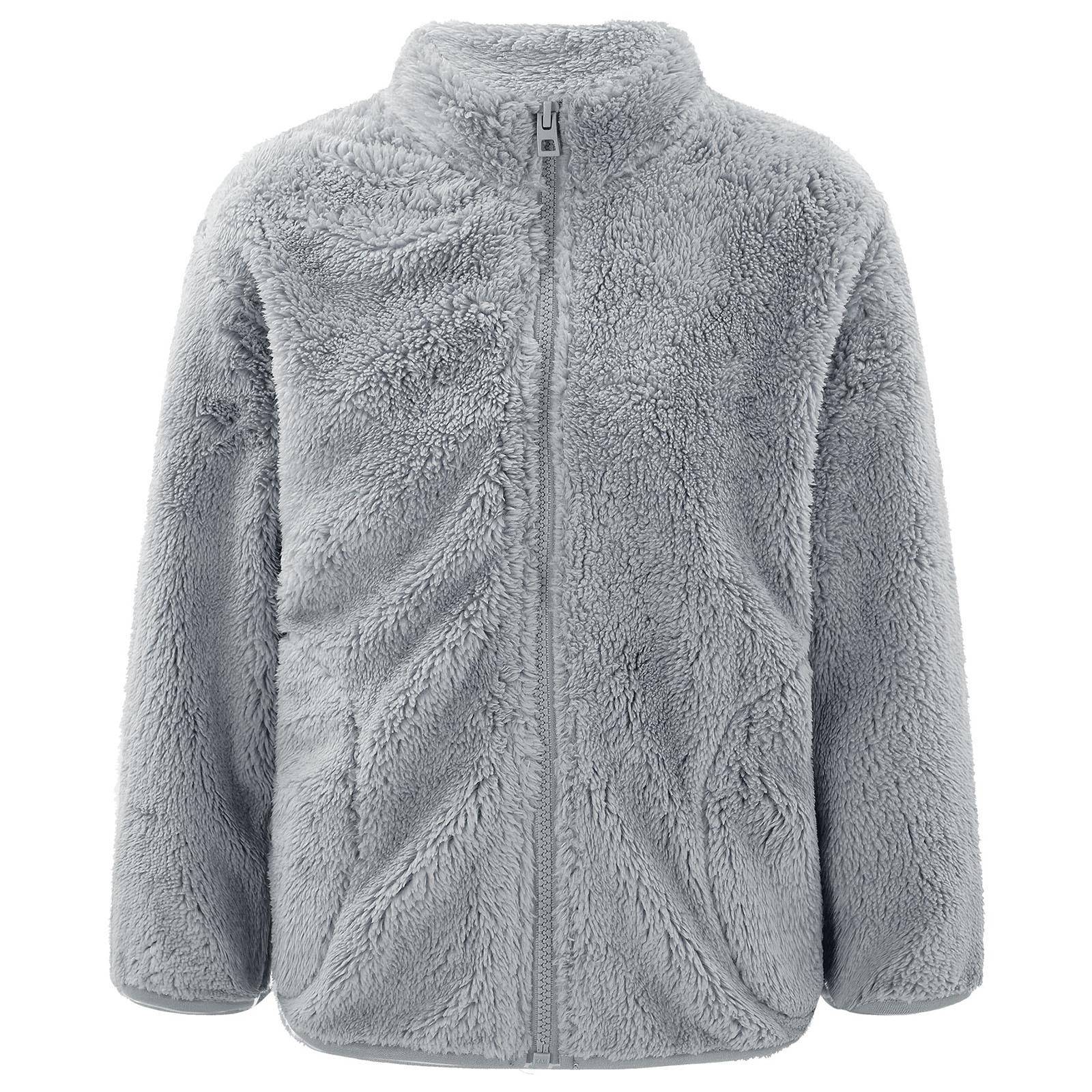 

Хлопчики Дівчатка Плюшева Куртка Довгий Рукав Дизайн Стійка Комір Застібка-блискавка Спереду з Бічними Кишенями для Повсякденного Вуличного Одягу 11-12 Years сірий