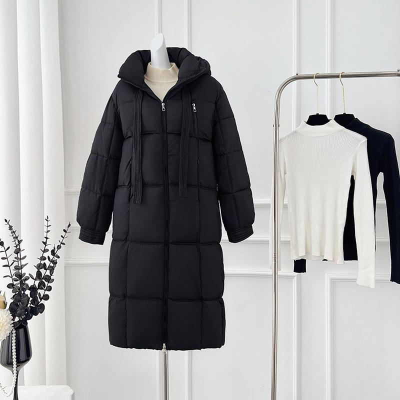Høst Vinter Tykk Varm Middels Lang Frakk Kvinner Løs Ensfarget Hettejakke Parkas Glidelås Yttertøy S-XL