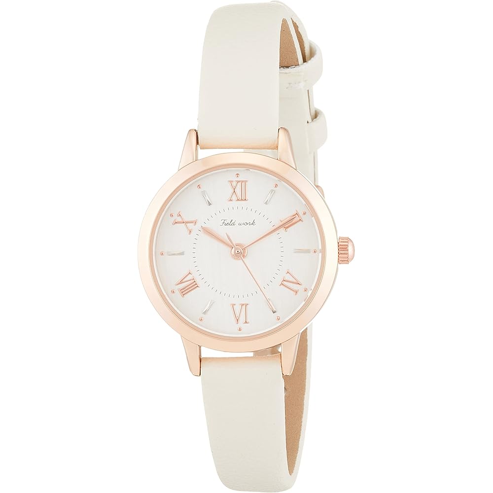 Fieldwork Analog Watch JN002-1 Pink Gold Leather Strap Women s White
