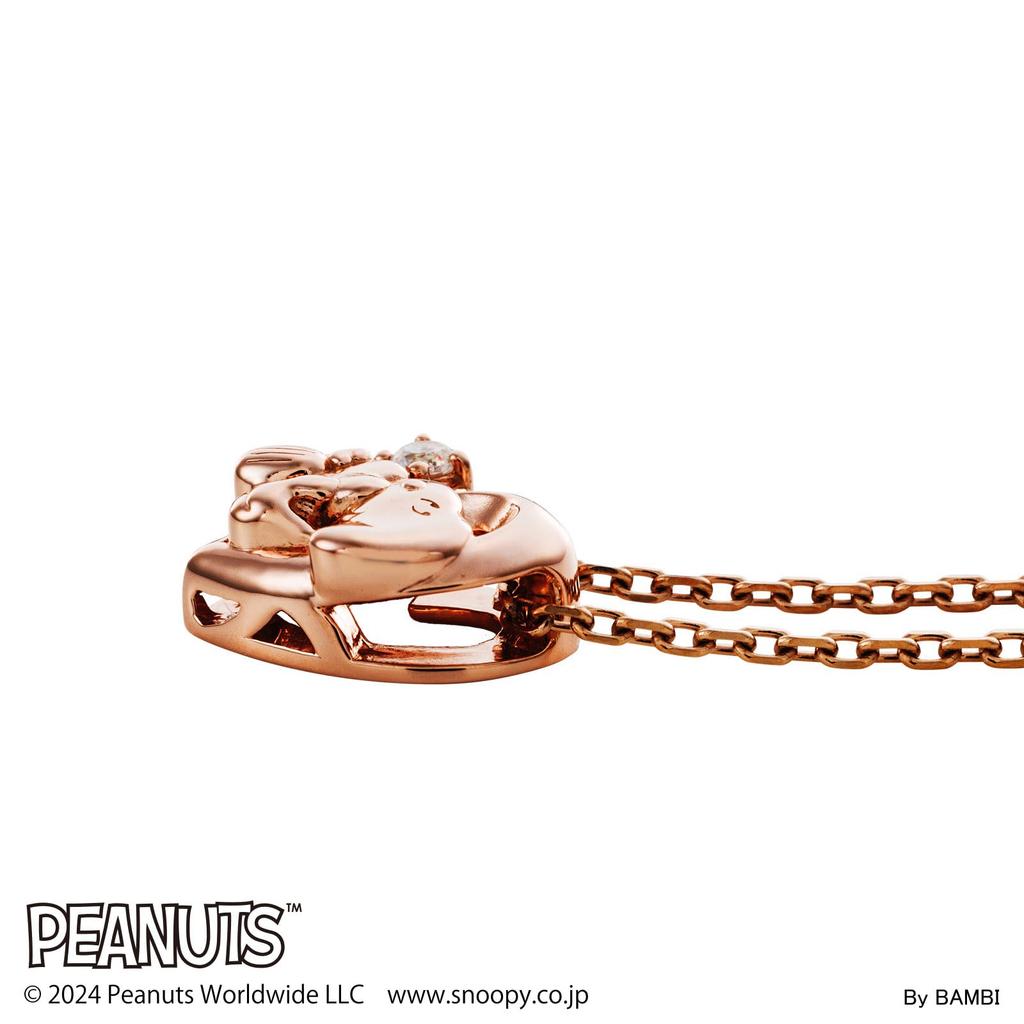 Snoopy PEANUTS Necklace 925 Silver Surgical Stainless Steel Pink Gold Coating Heart [White Clover] PNT-N002PG