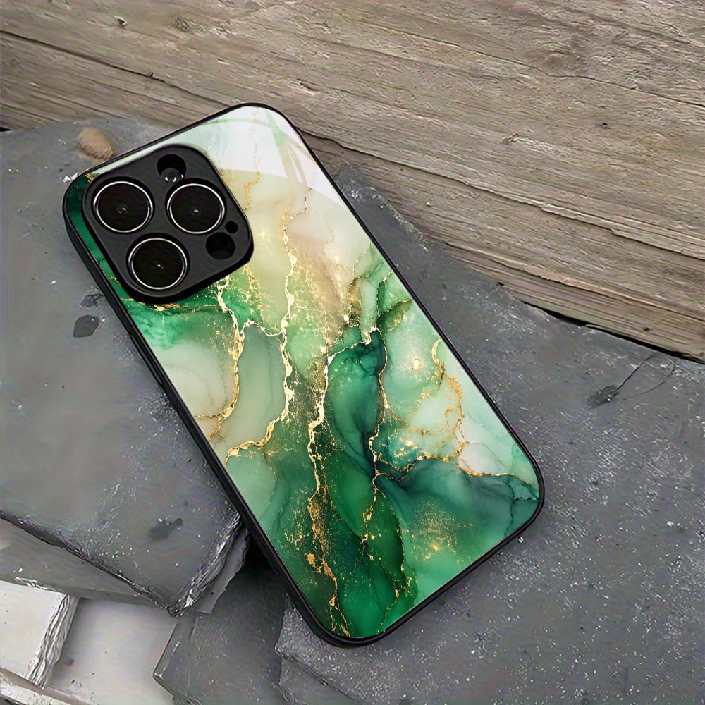 Marble Fluid Texture Glass Phone Case For iPhone 16 15 14 13 12 Pro Max Soft Silicone Anti Fingerprint Hard Protective Cover