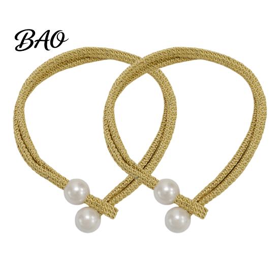 Wall Damage Free Curtain Holders 1 Pair Tiebacks for Drapes, Adjustable Rope Tie Backs, Faux No Drill Buckles Pearls Cord Buckle Holder Home