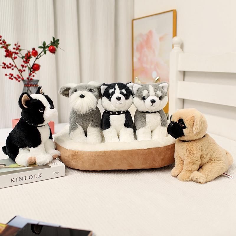 Cute Husky Schnauzer Shar Pei Plush Dog Doll in Boy Outfit