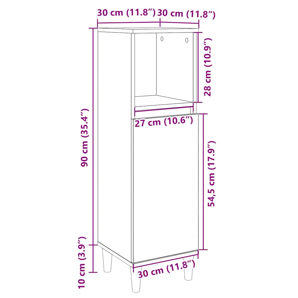 Bathroom Cabinet in Sonoma Oak 30 x 30 x 100 cm Particleboard