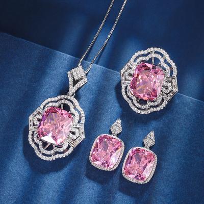 Schmuck Kupferboden Vergoldet Simulation Rosa Diamant Temperament Hohl Set Anhänger Ring 4 * 16 Ohrstecker 12 * 14