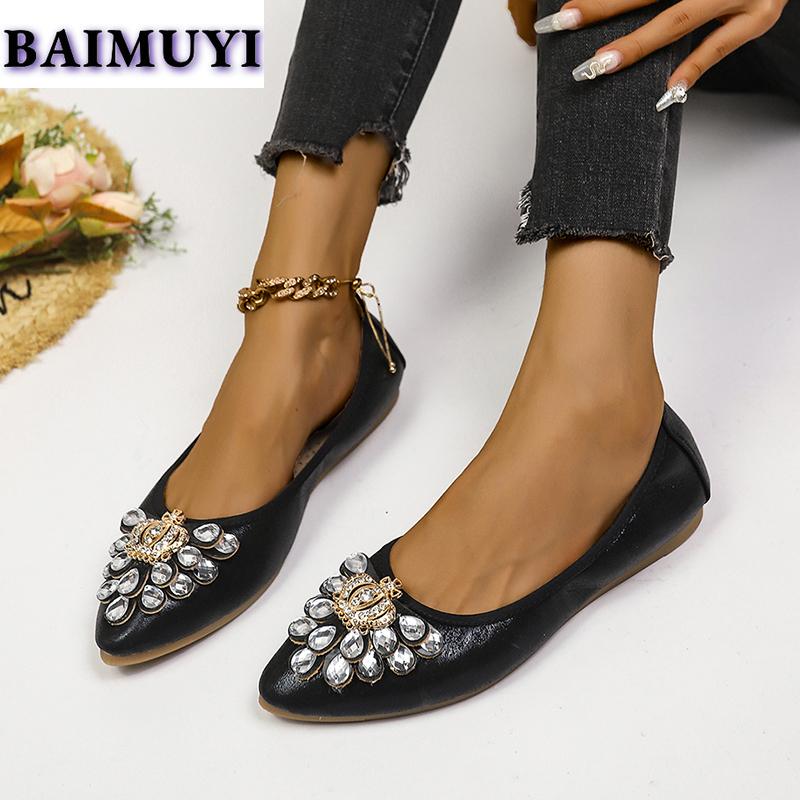 Cristal Ponta Pontiaguda Mulheres Flats Mocassins Sapatos 2025 Tendência Sexy Novo Luxo Raso Sapatos De Couro Elegante Designer Mujer Zapatos