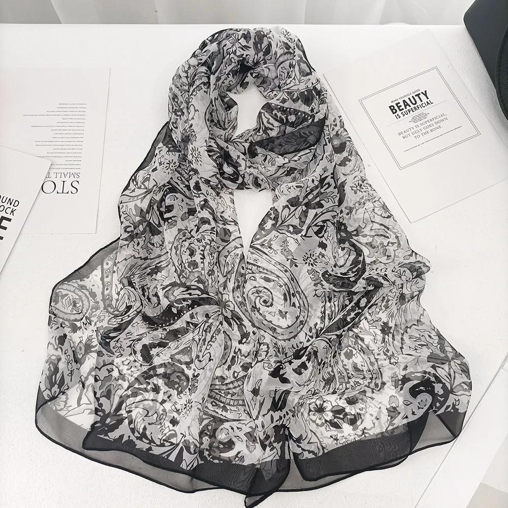 Cashew Flower Women Elegant Chiffon Georgette Bandana Scarf Summer Beach Sunscreen Thin Hijab Shawl