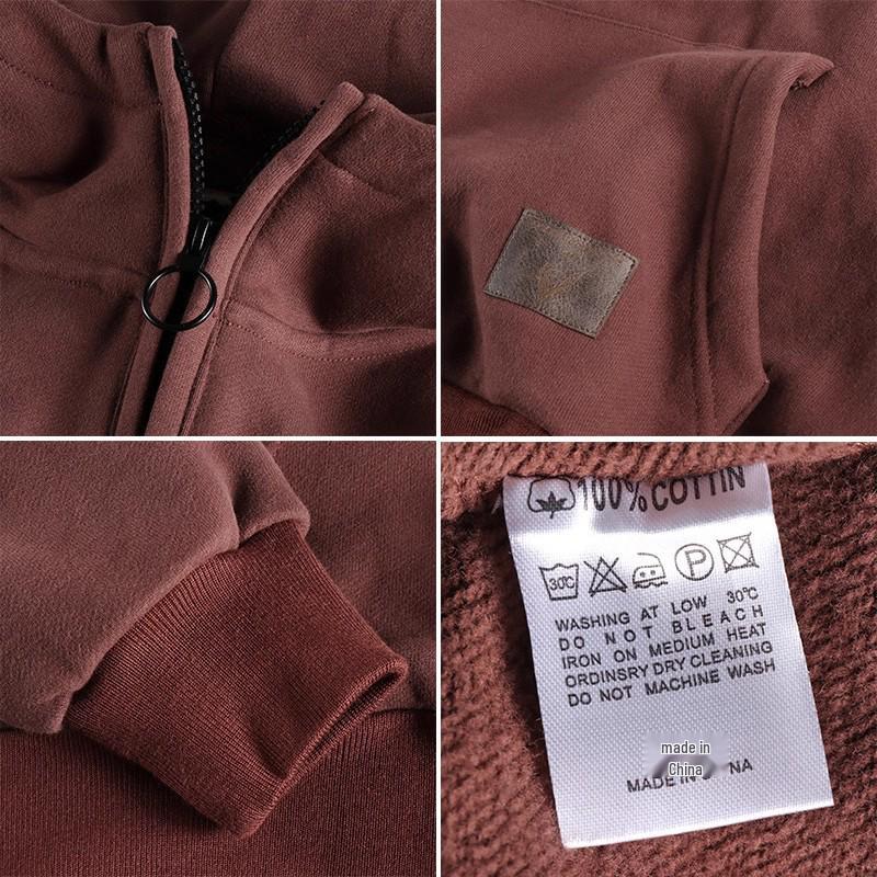 500g Heavyweight Half-Zip Men's Hooded Sweatshirt - Vintage Japanese-Style Trendy Youth Top