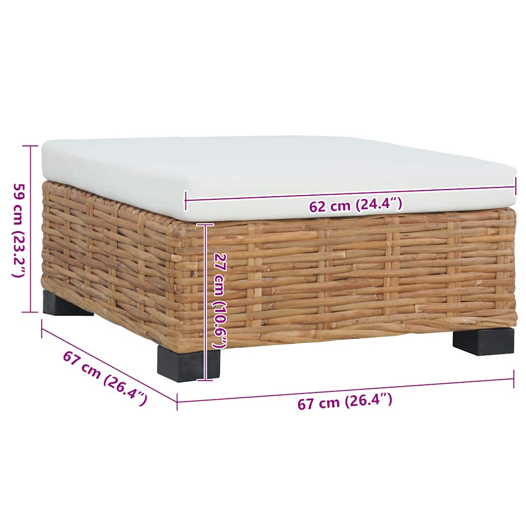 Footstool with Cushion Natural Rattan