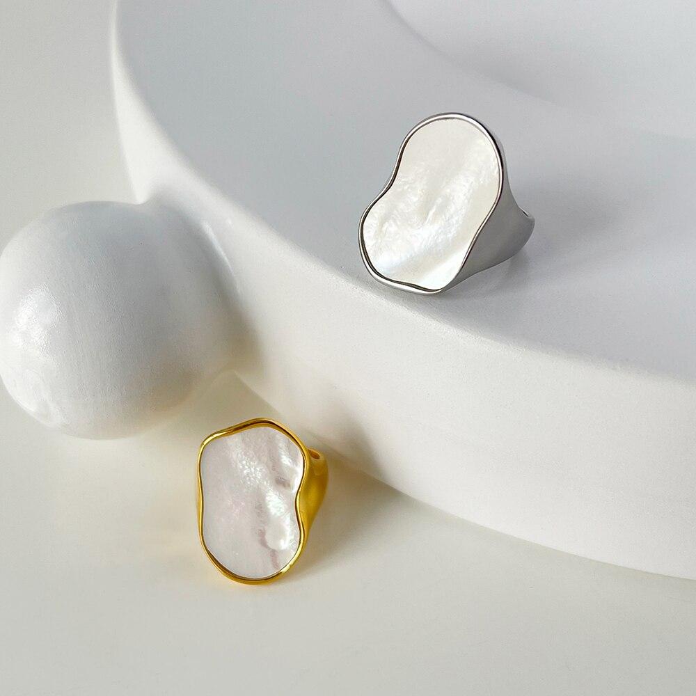 Buy Irregular Geometric Seashells Chunky Rings White Shell Stainless
