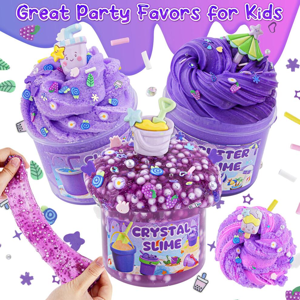 6 Packs Gradient Purple Slime Kit - Cloud Slime, Butter Slime & Clear Slime, Crunchy Slime with Beach Slime Add-ins, Fluffy Slime Kits for Girls &