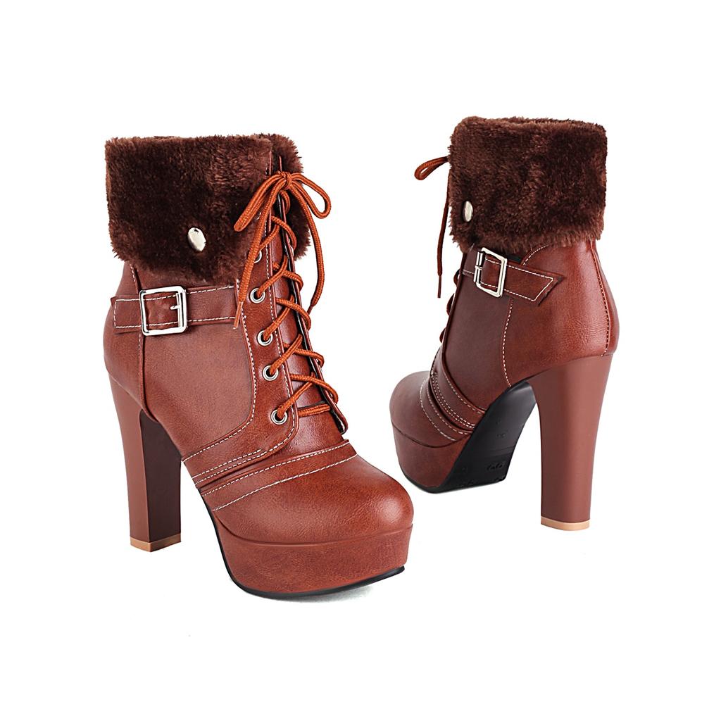 Women's High-heeled Short Boots Autumn and Winter New European and American Style Waterproof Table Thick-heeled Large-size Roman Short Boots