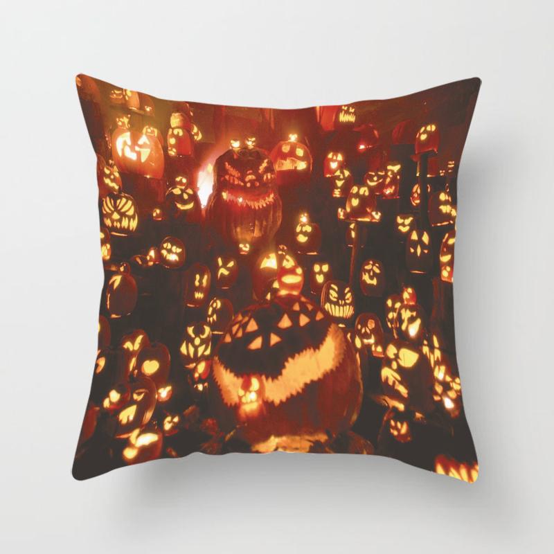 Halloween Theme Horror Pumpkin Bat Print Pattern Cushion Cover Home Living Room Sofa Decoration Square Throw Pillow Cover