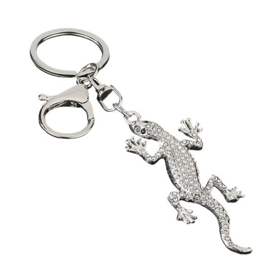 

Keychain Pendant Sparkling Rhinestones Gecko Shape Zinc Alloy Key Holder with Electroplated Lobster Clasp Backpack Accessory серебряный