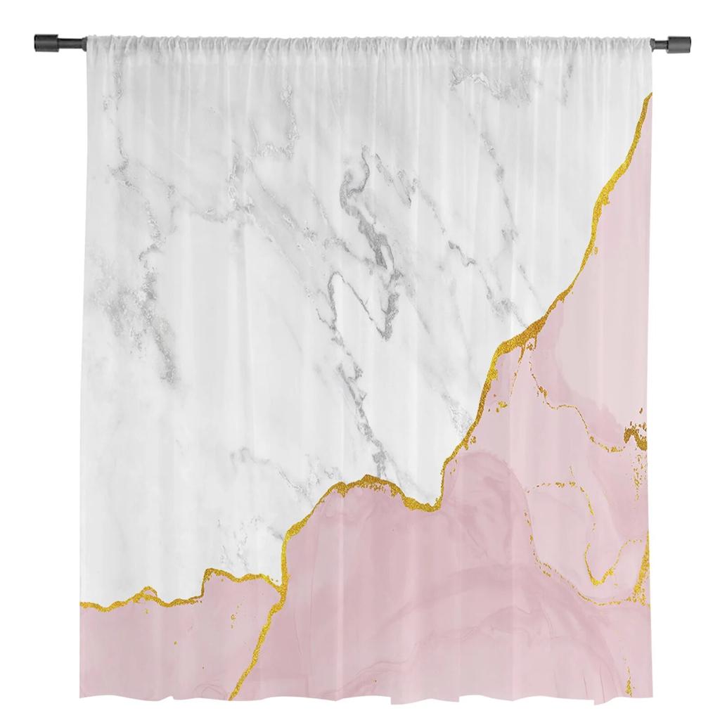 White Marble Pink Sheer Voile Window Curtains Tulle Curtains Living Room Balcony Decoration Drapes