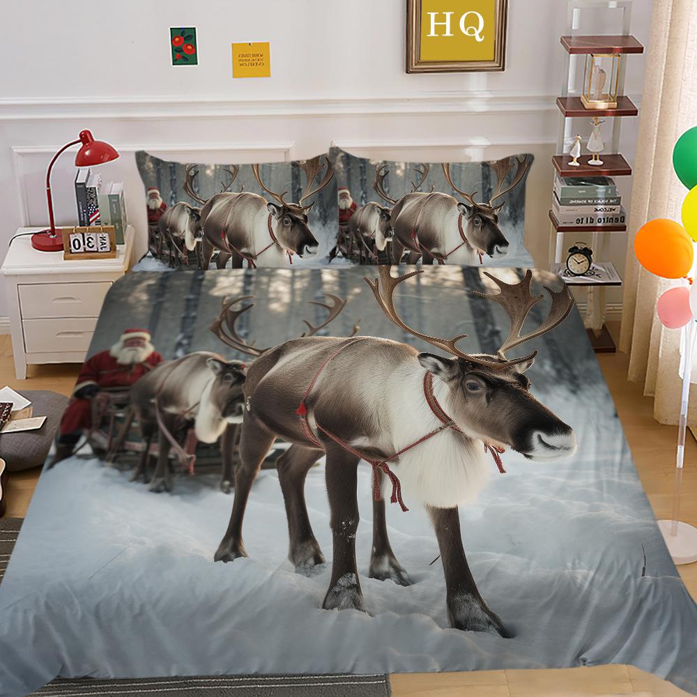 Jultomte Älg 3D-tryckt Polyester Örngott Täcke Två- eller Tredelat Set Tillgängligt