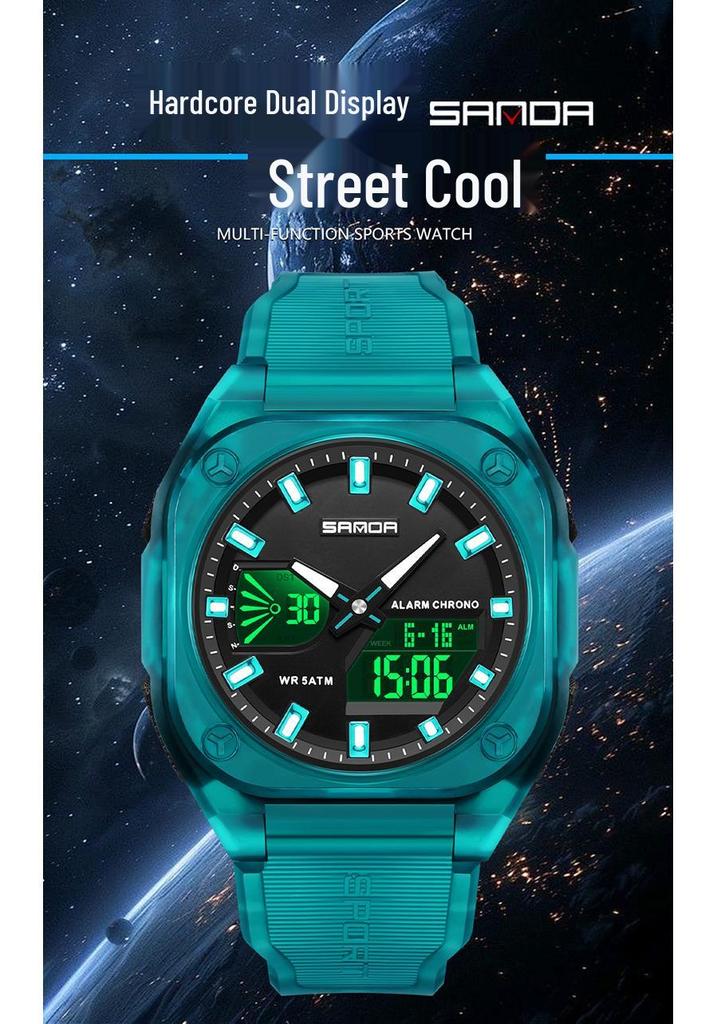 Orologio Cronometro Sportivo Sanda per Nuovi Studenti: Sincronizzato a Due Lancette, Ora Mondiale, Impermeabile 50M, Orologio Elettronico